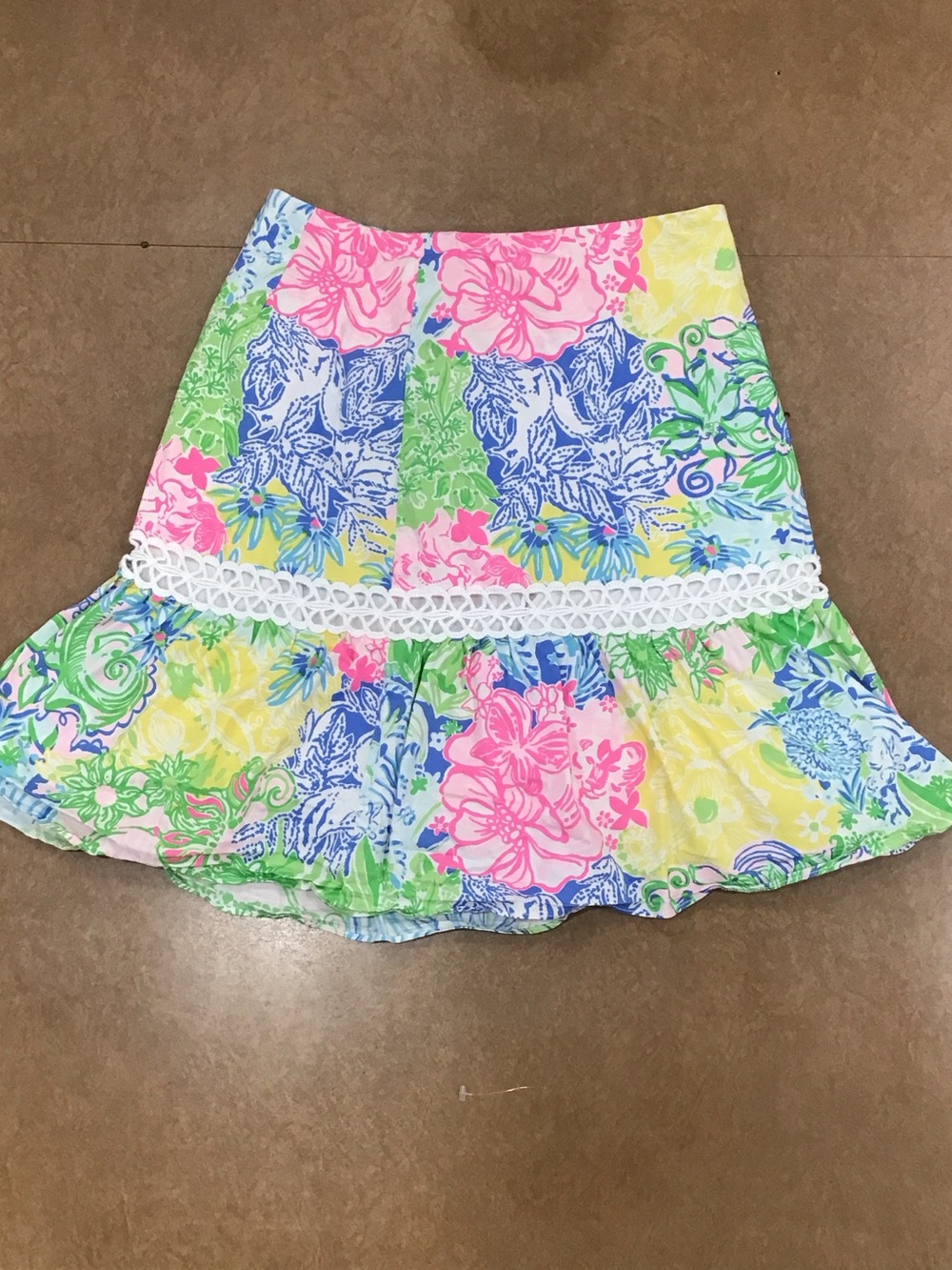 EUC Lilly Pulitzer Jan Midi Lined Skirt Cheek to Cheek Floral Coastal Print Sz 0